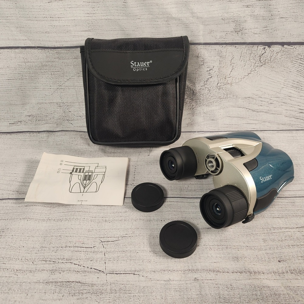 Stauer Optics Compact Zoom Binoculars 20-80x28 Teal Silver with Case & Manual